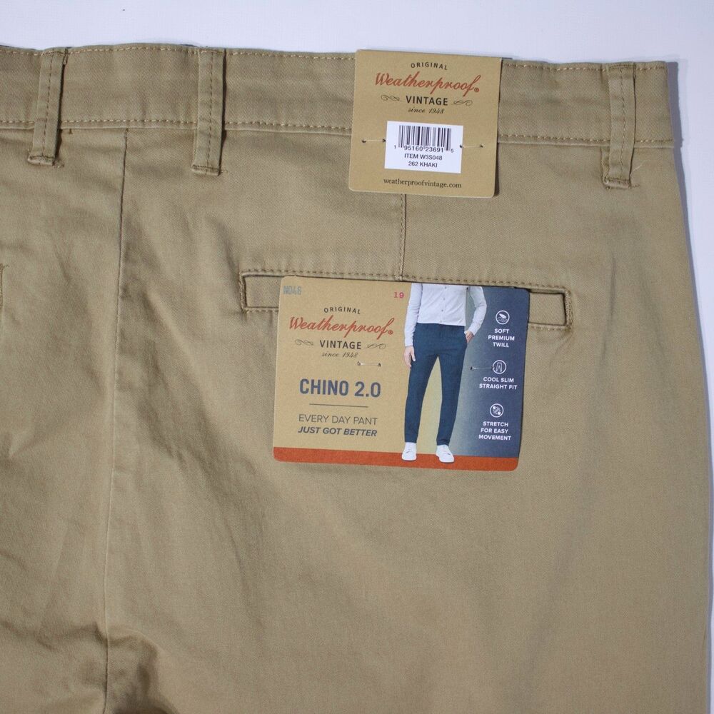 NWT Weatherproof Vintage Chino 2.0 Slim Straight Stretch Pants Khaki Men 36x32 - Picture 13 of 15